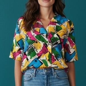 VTG JORDAN 1980s Colorful Graffiti Blouson Blouse